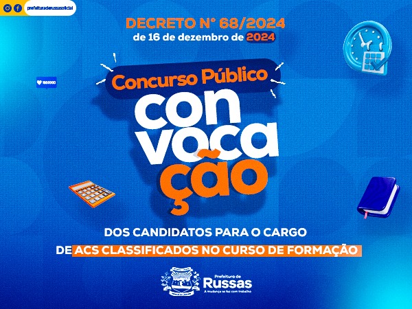 Prefeitura convoca candidatos para o cargo de ACS classificados no curso de formação